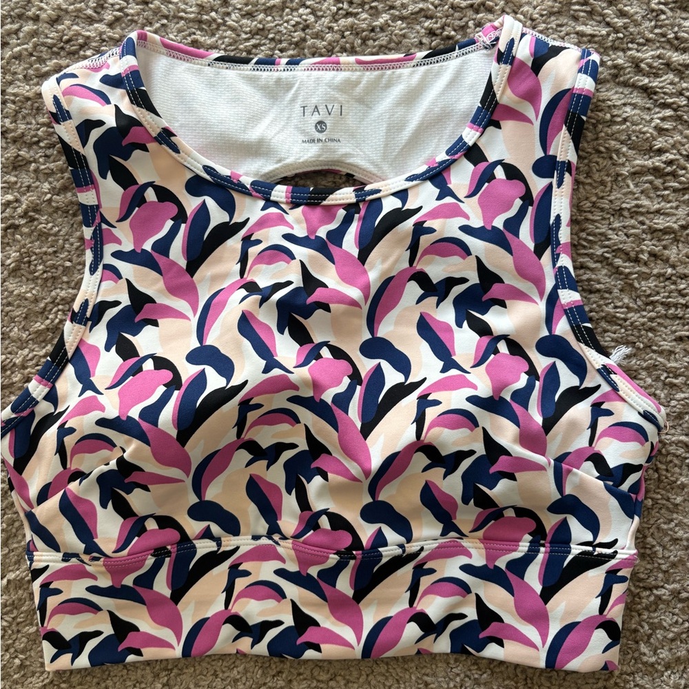 Pink and Blue Print Sports Bra